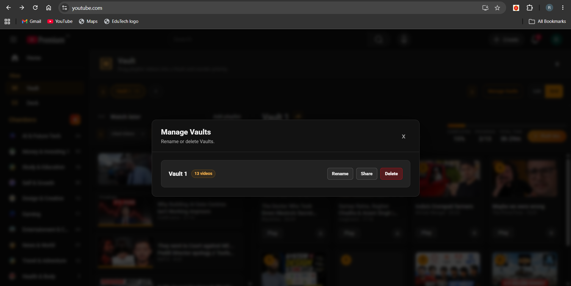 TubeHive Vault management interface